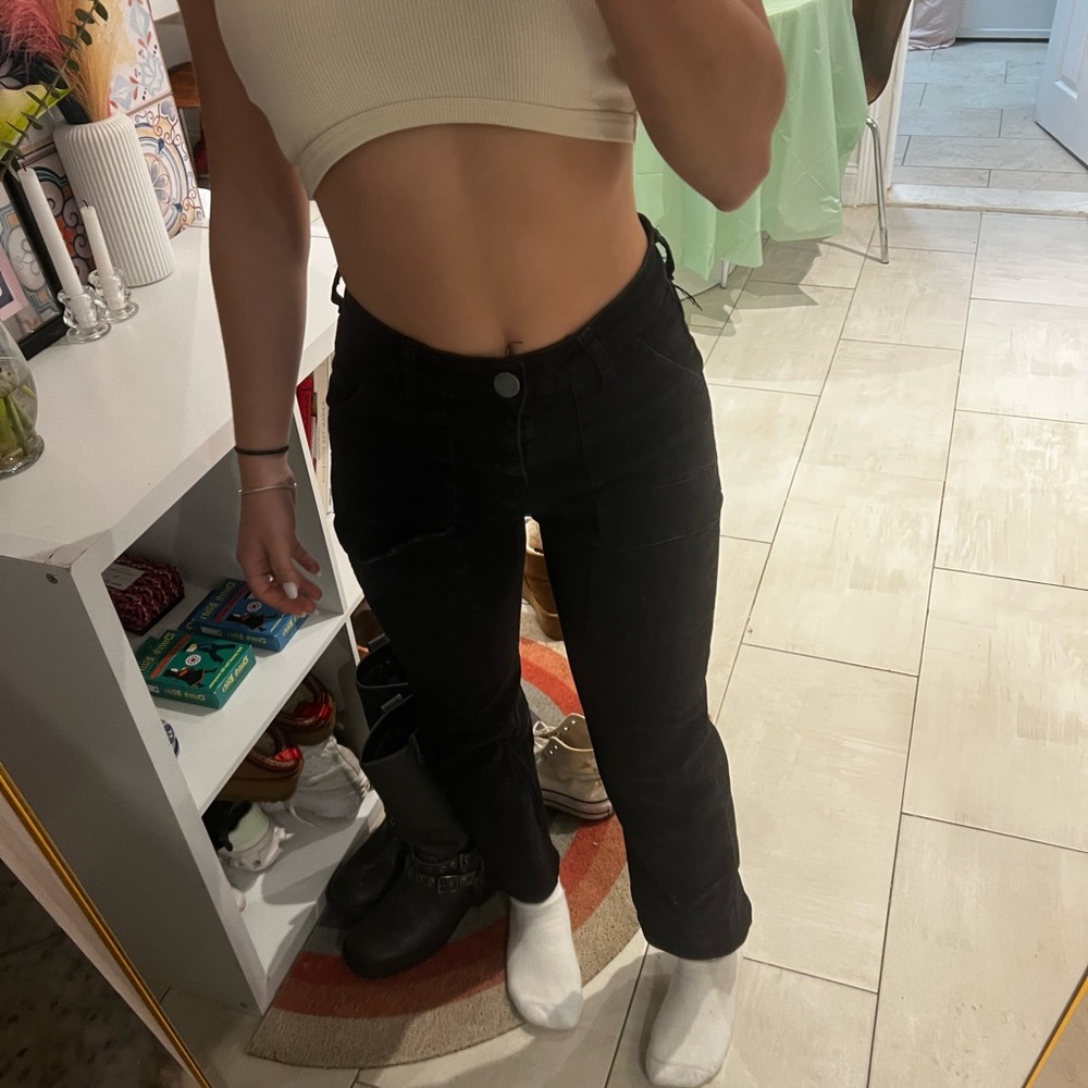 Black High-Waisted Straight Cargo Pants